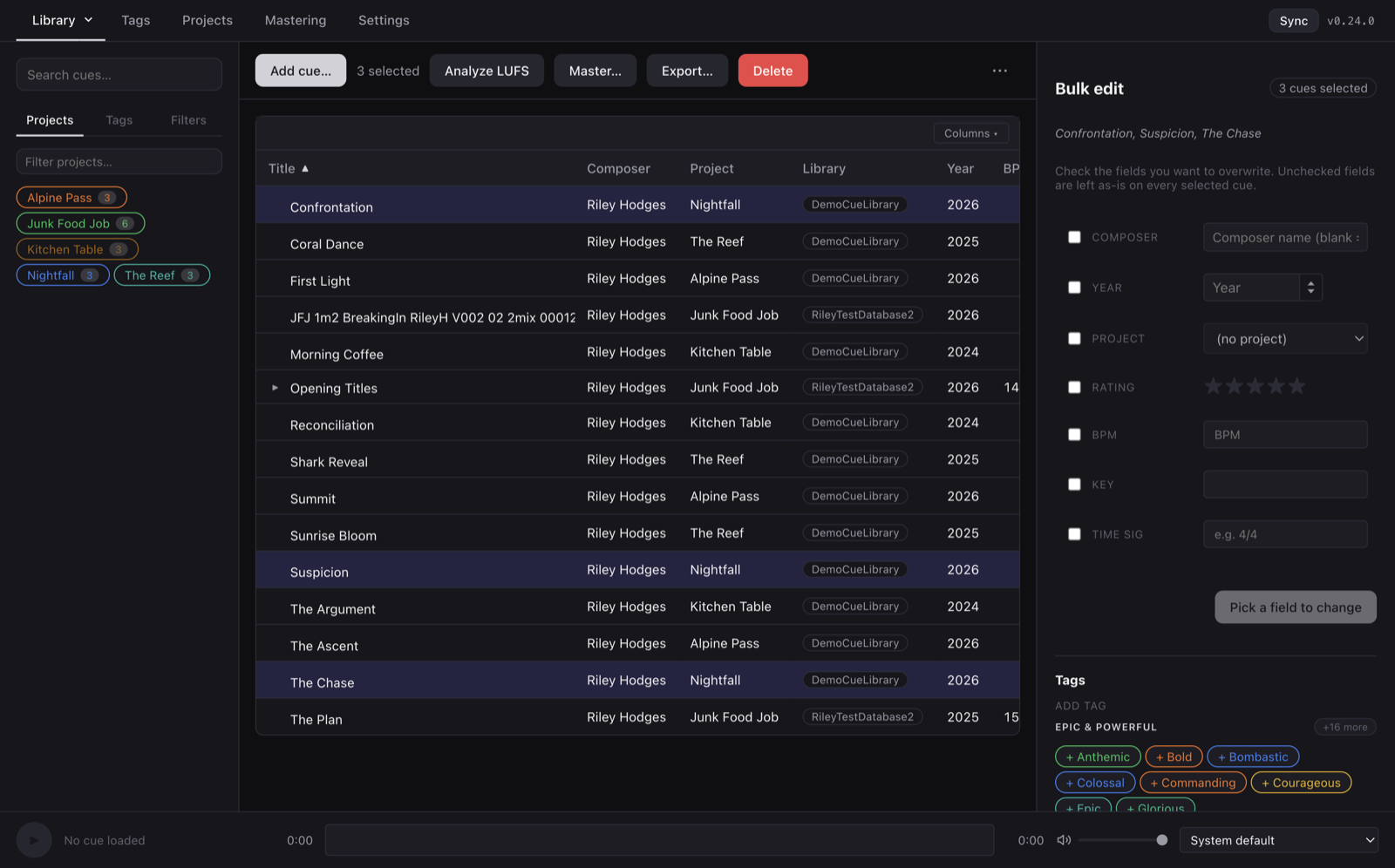 Bulk edit panel with opt-in field checkboxes