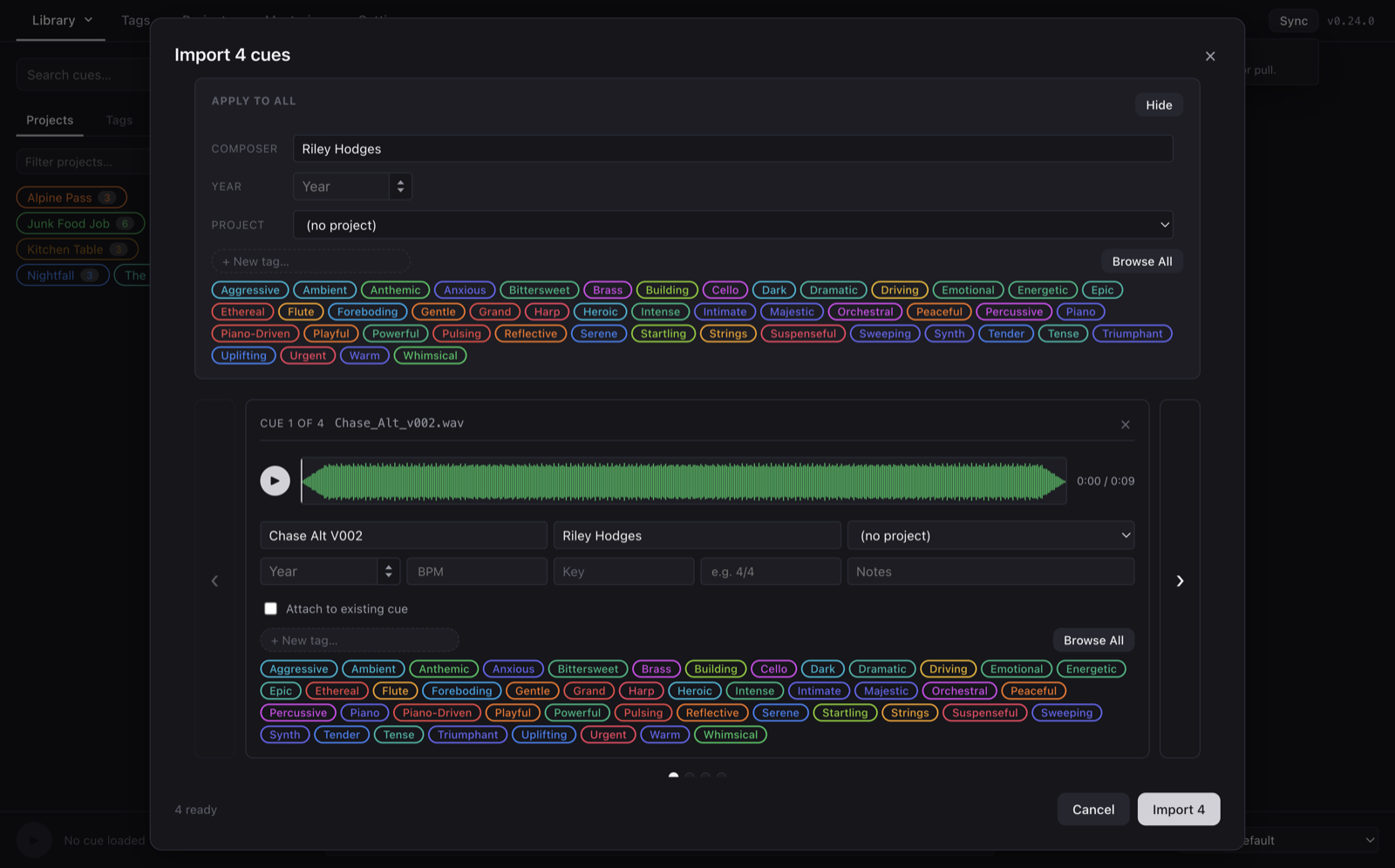 Batch import dialog